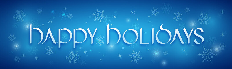 HAPPY HOLIDAYS uncial calligraphy with stars and snowflakes