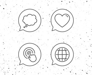 Globe internet, Speech bubble and Click icons.