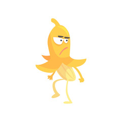 Cute angry banana, cartoon funny fruit character vector Illustration