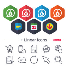 Money bag icons. Dollar, Euro, Pound and Yen.