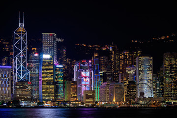 Hong Kong skyline cityscape and Victoria harbor at twilight night