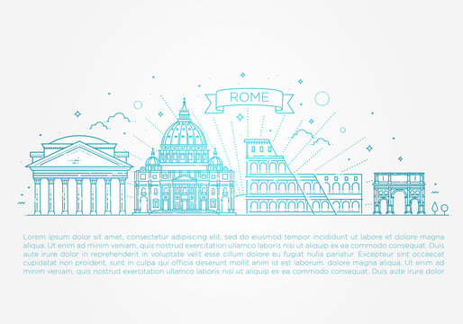 Linear Vector Icon For Vatican Rome Italy. Tourist Attractions Of Rome