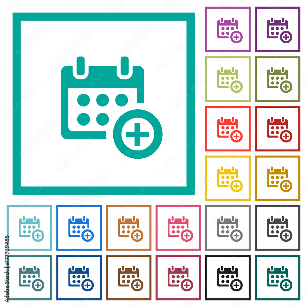 Poster add to calendar flat color icons with quadrant frames