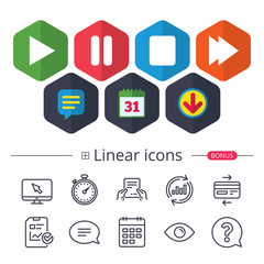 Player navigation icons. Play, stop and pause.