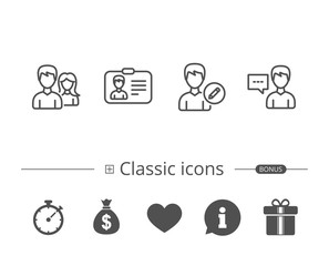 Male and Female, Edit Profile and ID card icons.