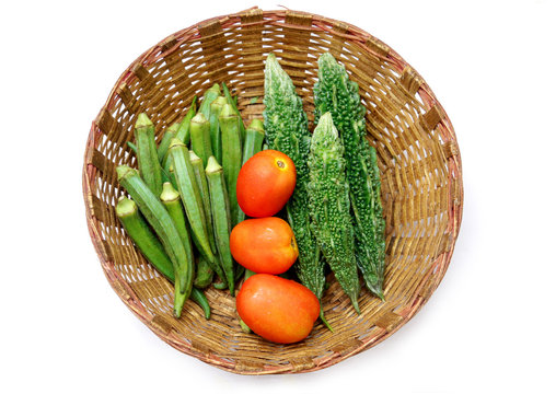 Fresh Vegetables in Indian cultural basket