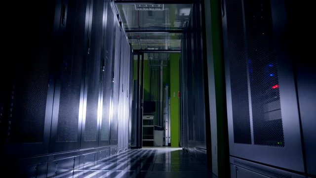 Working Data Center Full of Server Racks.
