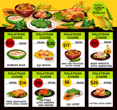 Vector menu for Malaysian cuisine restaurant