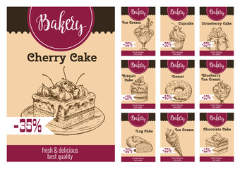 Vector dessert cakes sketch price for bakery