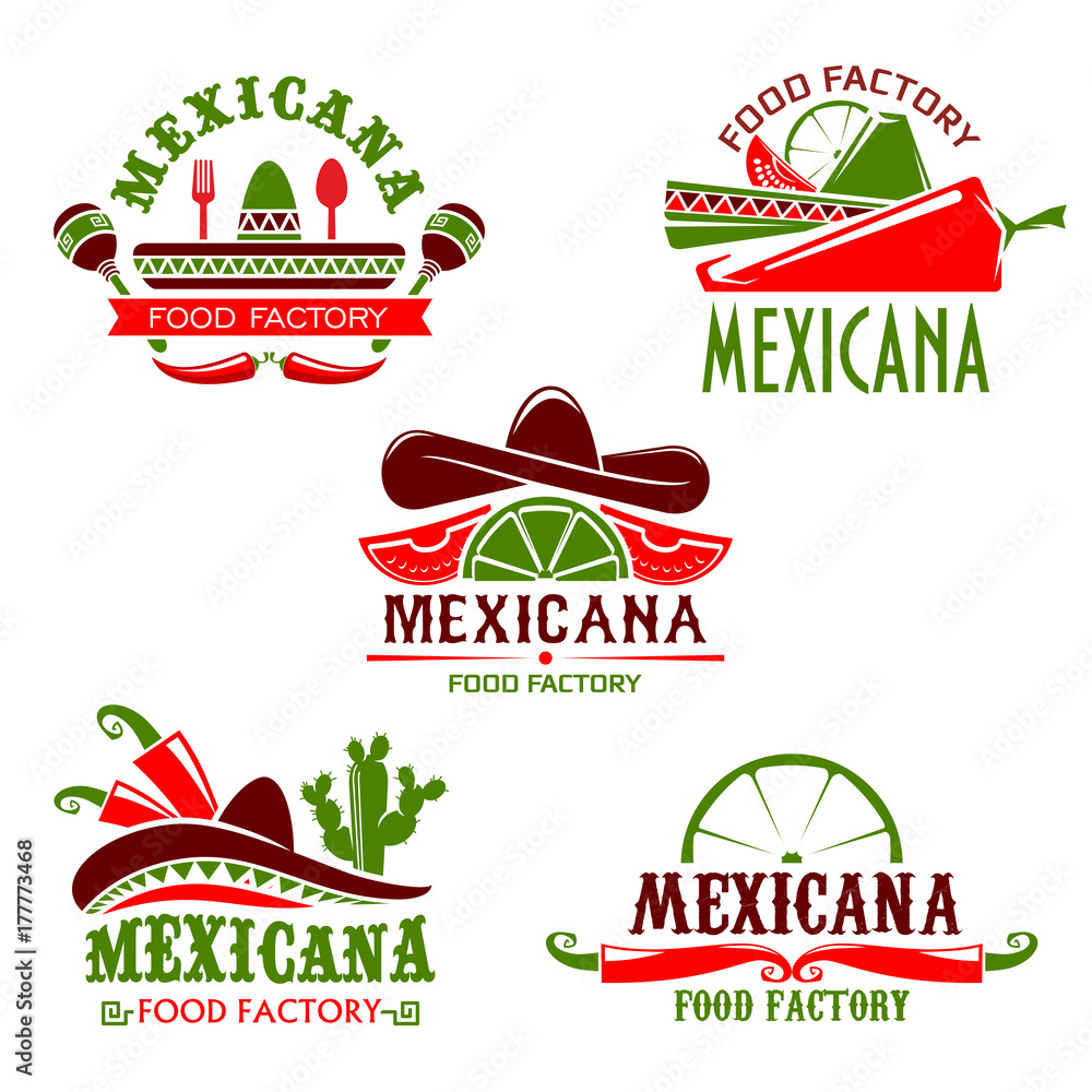 Wall mural Mexican food cuisine restaurant vector icons set