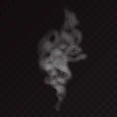 Smoke vector texture, isolated on transparent background. Beautiful soft cigarette effect, real transparency. Smooth white gray smoke, cloudy smoke concept for design projects.