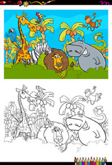 cartoon safari animal characters coloring book