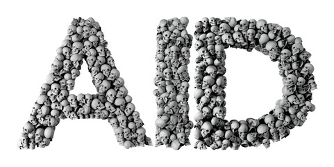 Aid word made from a skull font. 3D Rendering