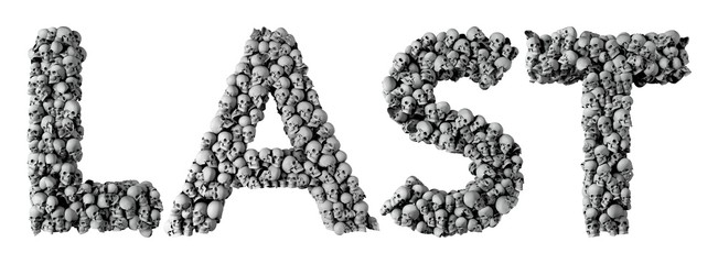 Last word made from a skull font. 3D Rendering