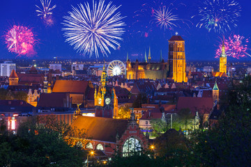 Obraz premium New Years firework display in Gdansk, Poland