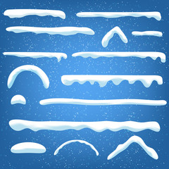 Obraz premium Set snow caps, snowballs and snowdrifts set. Snow cap vector collection.