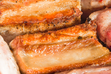 fried crust on meat close-up