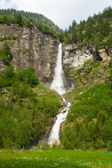 Aerial view of waterfall near Rossa in Ticino, Swiss