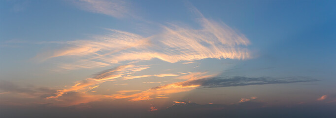 Panoramic blue sky fluffy clouds in sky