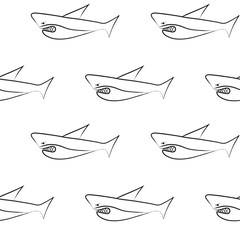 Vector seamless cartoon pattern. Black and white shark pattern for paper, textile, handmade decoration, scrap-booking, polygraphy, t-shirt, cards.