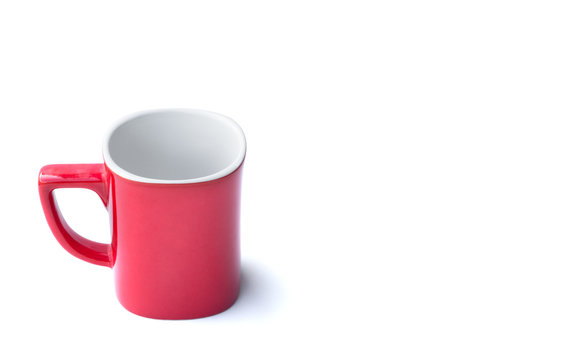 red coffee cup with simple design isolated on white background