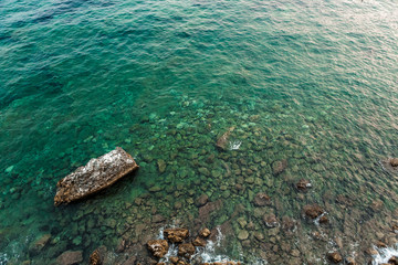 Aerial view of the stones on the bottom of the Adriatic Sea