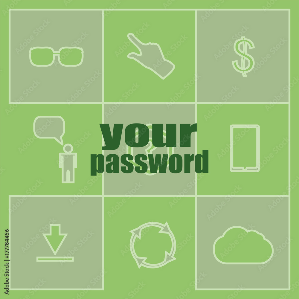 Poster security concept. text your password . set of infographics elements