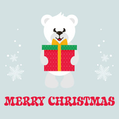 cartoon white bear with gift and text