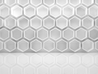 Abstract white interior with honeycombs 3d