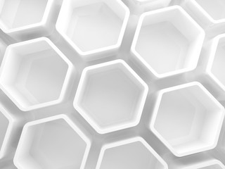 White honeycomb pattern on the wall, 3d render
