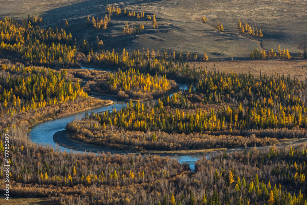 Poster Bird's-eye view of Chuya river, the right tributary of Katun, Altai Republic, Russia.