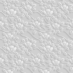 Seamless 3D white pattern, natural  floral pattern, vector. Endless texture can be used for wallpaper, pattern fills, web page  background,  surface textures.