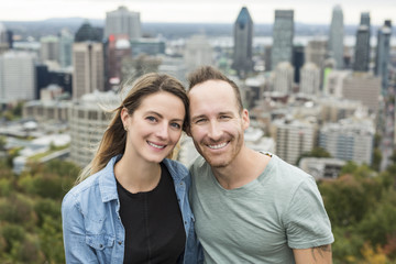 Happy couple enjoy Montreal landscape