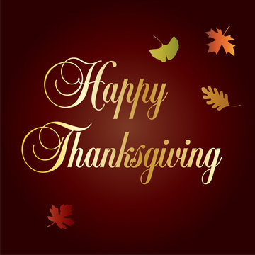 ornate happy thanksgiving typography graphic with tossed leaves