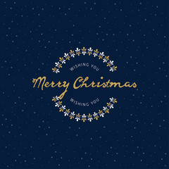 Christmas design with a blue background with snowflakes and greetings