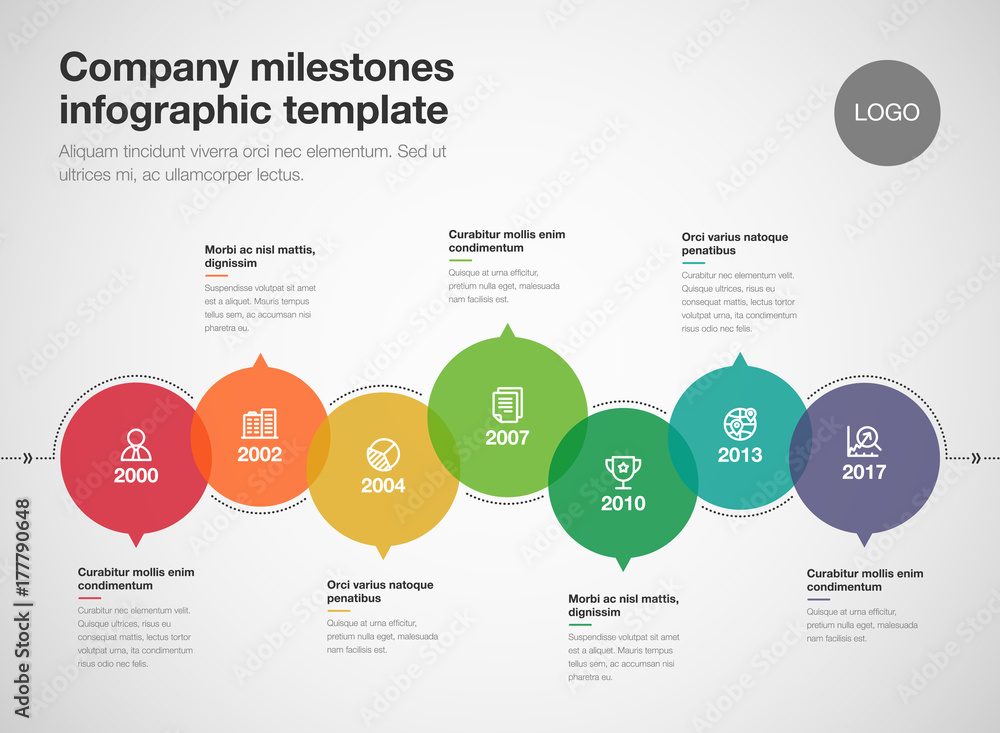 Poster Vector infographic company milestones timeline template isolated on light background. Easy to use for your design.