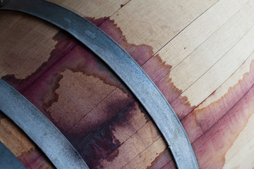 close up of a red wine wood barrel