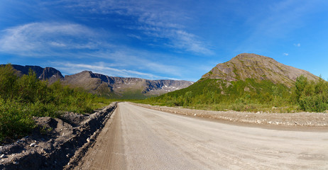 Road in the mountains of Khibiny, Kola Peninsula, Russia.