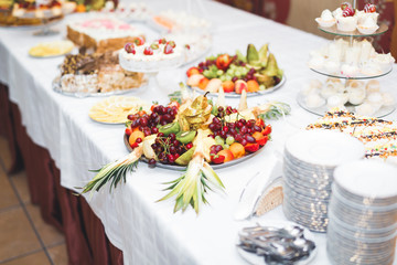 Delicious wedding reception candy bar dessert table
