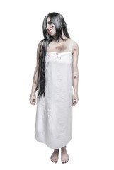 Mystical ghost woman in white long shirt