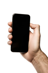 Close up of a man using mobile smart phone