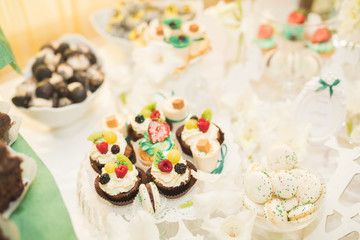 Delicious wedding reception candy bar dessert table