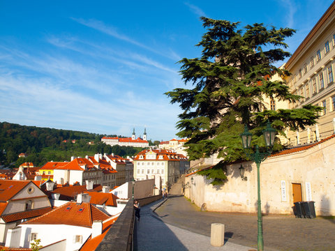 Castle Street from Hradcany square with Strahov Monastery, Prague, Czech Republic.