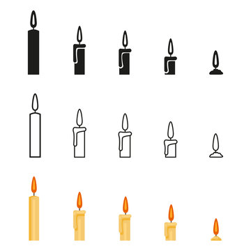 Vector Set of Candle Icons - Process of Burning
