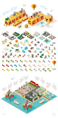 Set of Isometric High Quality City Element on Brown Background . City