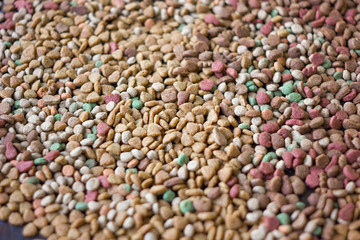 Dry pet food background.