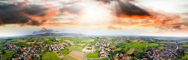 Fototapeta premium Panoramic aerial view of beautiful countryside