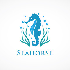 seahorse logo with seaweed and bubbles  © great19