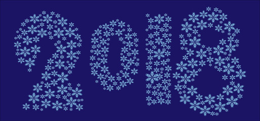 2018 Inscription made with snowflakes of different sizes