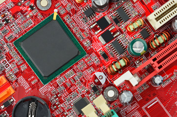 Red computer motherboard